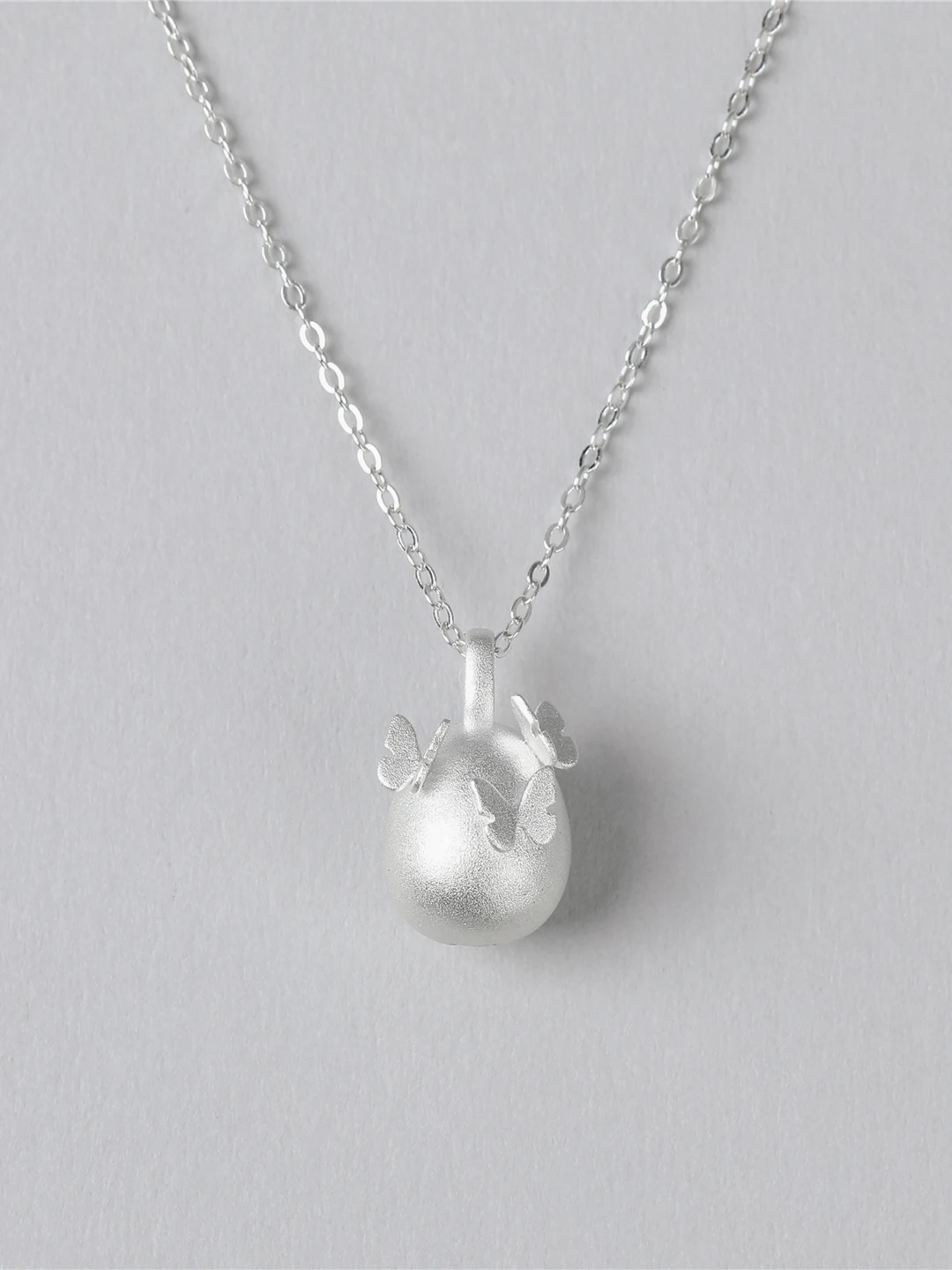 

Fanling Original Stone Story Necklace Exquisite S925 Pure Silver Vintage Egg Shape Sweater Chain Jewelry