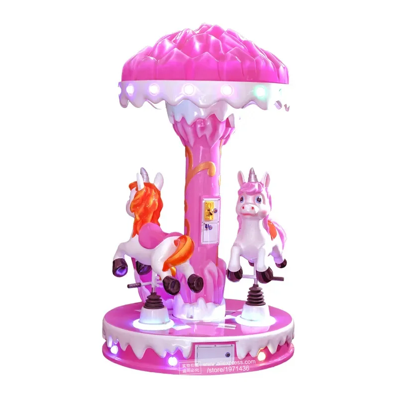 3 Players Kids Carousels Horse Merry Go Round Game Room Kiddie Rides Fairground Outdoor Amusement Park Equipment Arcade Machine