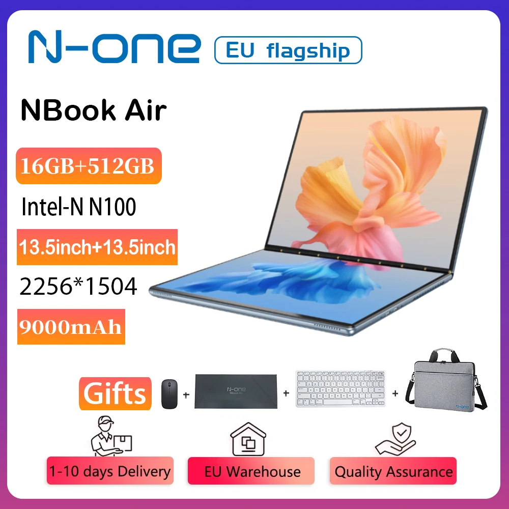 2024 N-one NBook air Windows 11 Intel N100 Dual 13.5 inch Dual Touch Screen 2 in 1Laptop 16GB+512GB