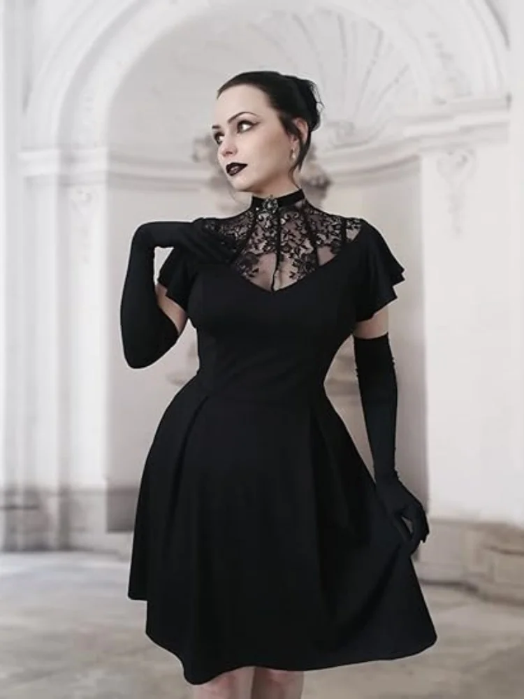 

Women's Gothic Darkness Lace Splice Dress Scarlett Cosplay Black Dresses Halloween Carnival Party Witch Evening Ball Gown