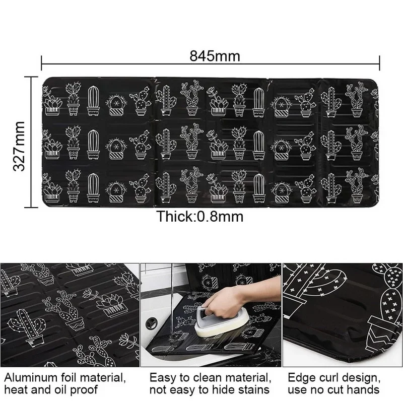 1PC Aluminum Foil Oil Block Barrier Stove Cook Cactus Printed Anti-Splashing Oil Baffle Heat Insulation