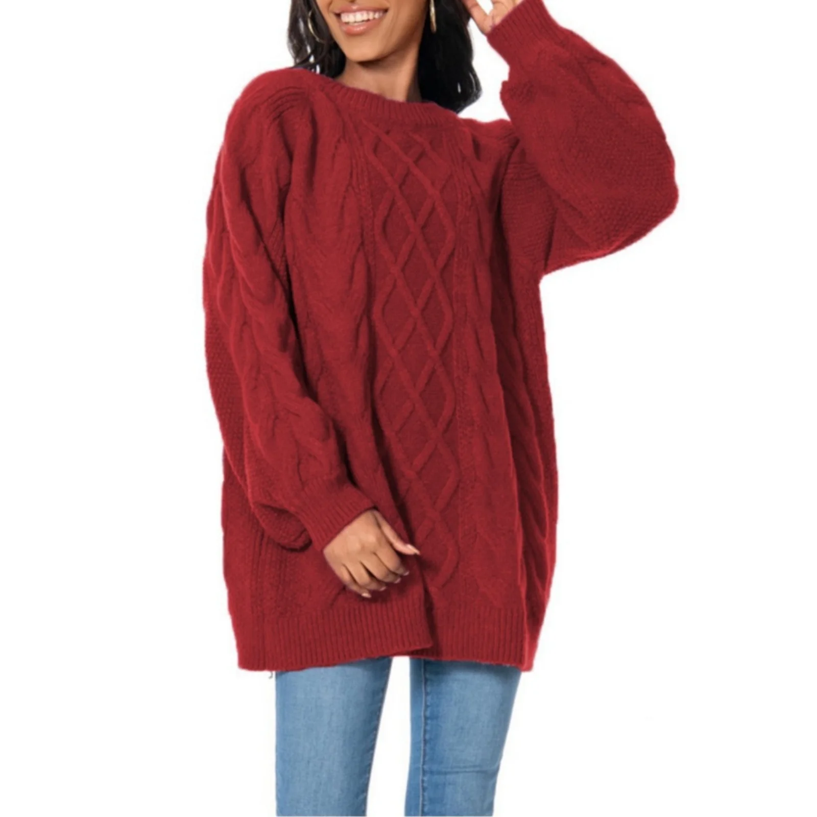 Pull en tricot épais pour Femme, pull à col rond avec câble, vêtements d'automne