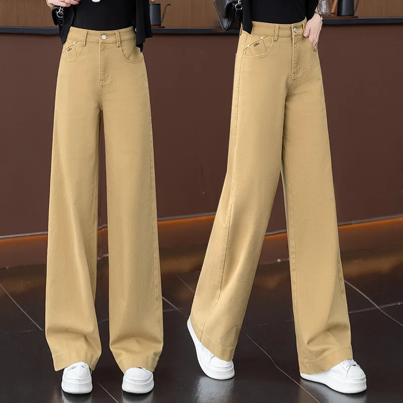 Pantaloni versatili a gamba larga stretta alla moda per donna, nuovi pantaloni dritti casual drappeggiati dimagranti larghi autunnali