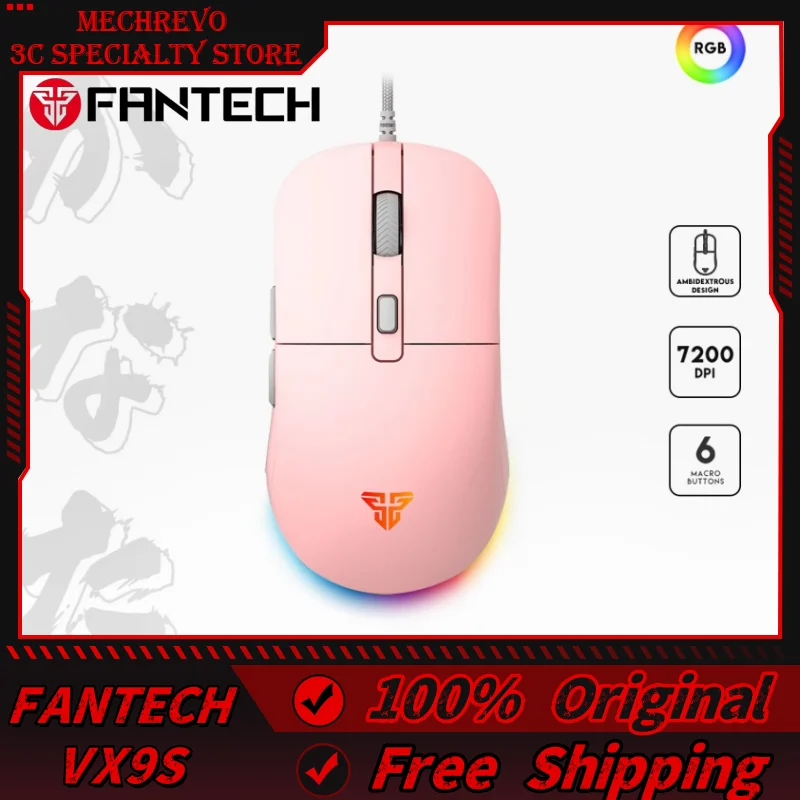 Fantech Kanata S Vx9s ratón para juegos por cable 7200dpi Huano 10m interruptor 6 Macro botón ligero ratón óptico ratones para Pc portátil