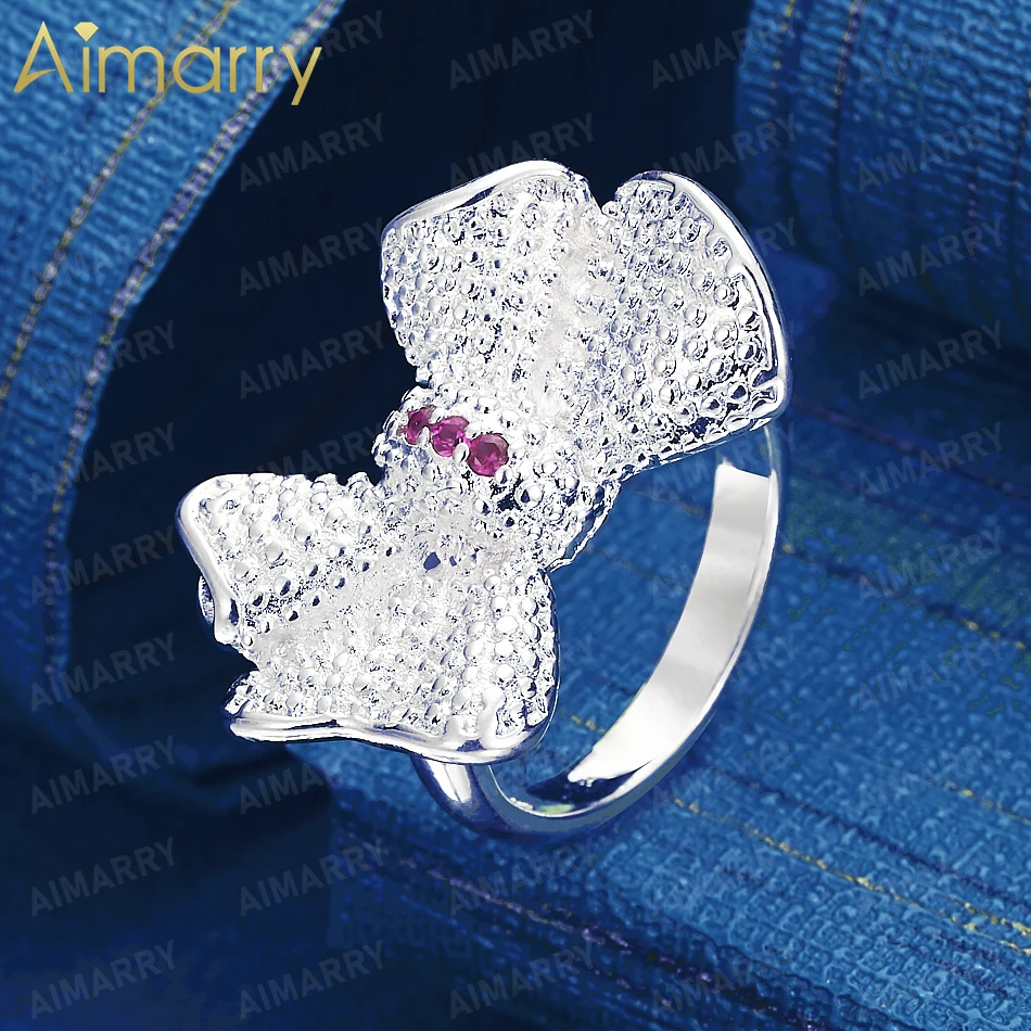 925 Sterling Silver 7-10# Red AAA Zirconium Embellished Three-dimensional Bow Ring for Women's High-quality Fashion Jewelry