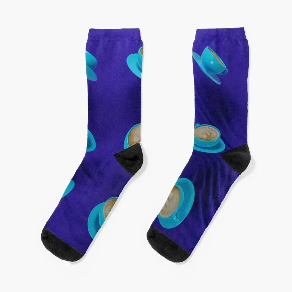 Blue Coffee Cups Socks Hiking boots Christmas anti slip football Stockings Socks Women Men's