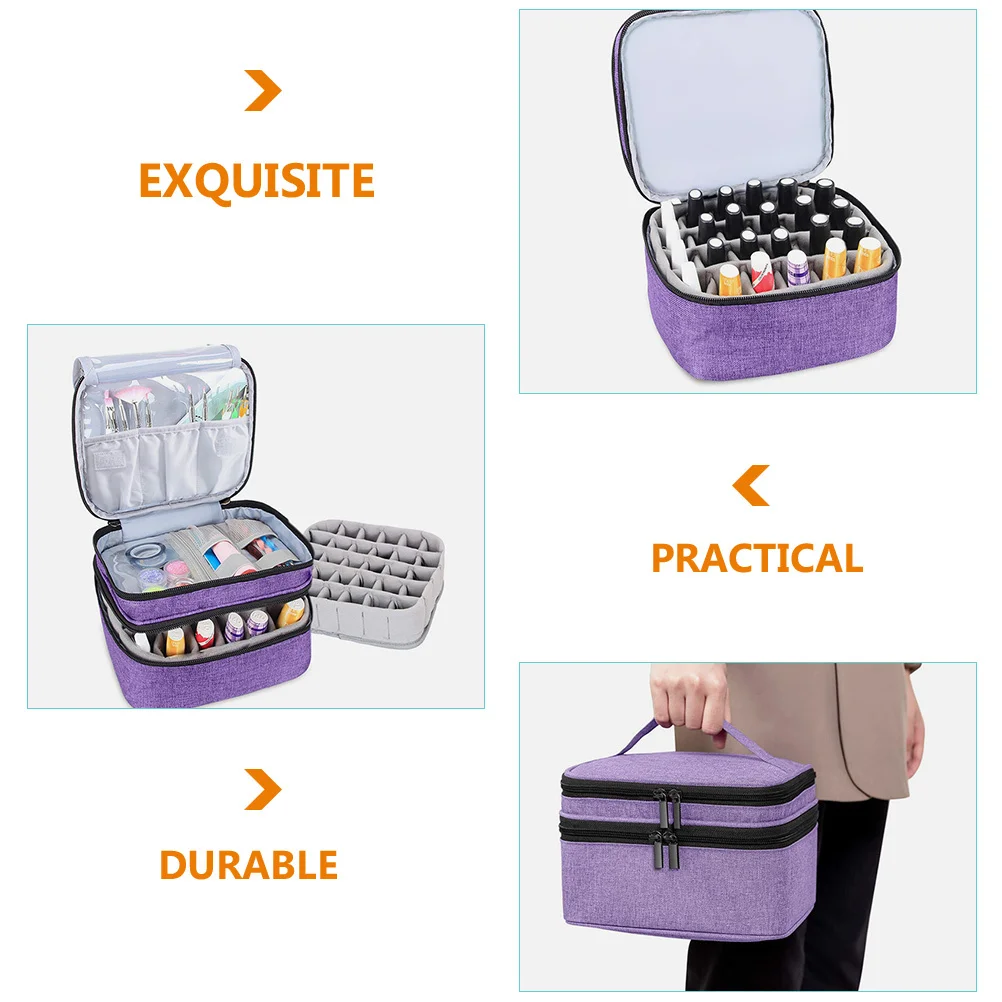 Sac de rangement de vernis à ongles Double couche, pochette de rangement d'huile essentielle Portable de grande capacité pour cosmétiques et outils de maquillage voyage