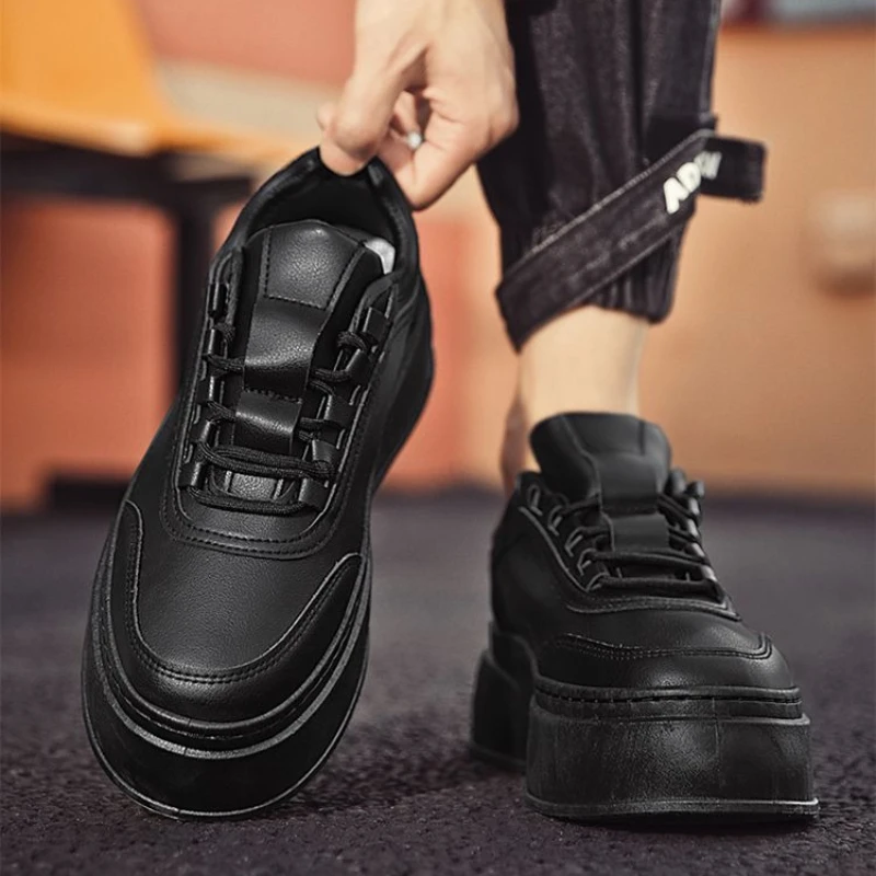 نعل سميك أبيض لزيادة الارتفاع الداخلي للرجال أحذية رياضية للربيع والخريف كاجوال قابلة للتنفس مع نعل مطاطي مضاد للانزلاق #1