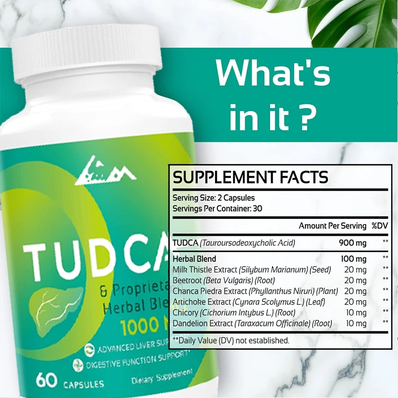 TUDCA Liver Support Supplement - TUDCA Bile Salt and Milk Thistle Herbal Mix Formula for Liver Cleansing and Repair