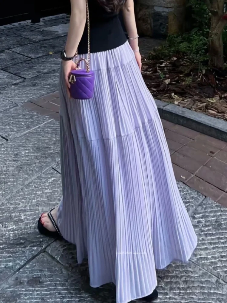 Gonna a trapezio a pieghe viola estesa Gonna lunga da donna primavera autunno drappeggiata a vita alta con abito lungo da fata T Princ