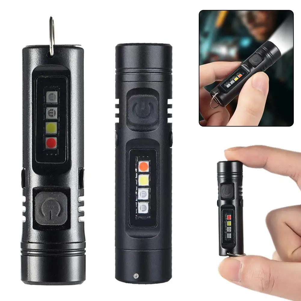 Keychain Flashlight 500LM With UV Light COB Side Lamp Magnetic Tail Type-C Rechargeable Mini Work Light