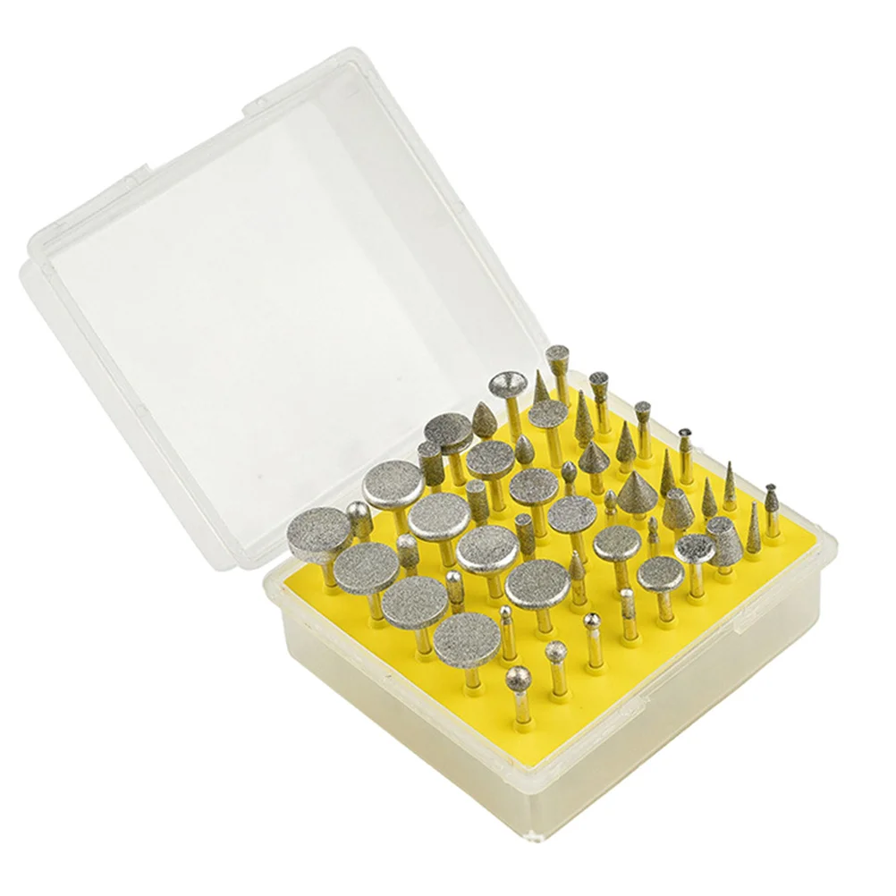 50Pcs Diamond Grinding Burr Drill Bits Set Multipurpose Rotary Tool Heads Cutting Polishing Buffing Wheel Kit for Wood Glass