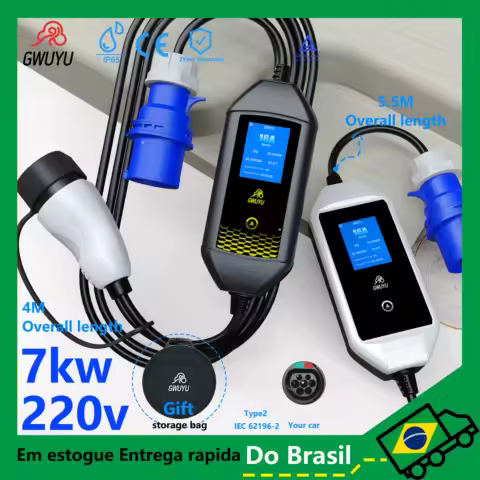 GWUYU 7KW/220V Carregador EV Portátil Type2 IEC62196-2 Carregador de Carro Elétrico 32A EVSE Cabo de Carregamento Rápido WiFi APP Controle Bluetooth