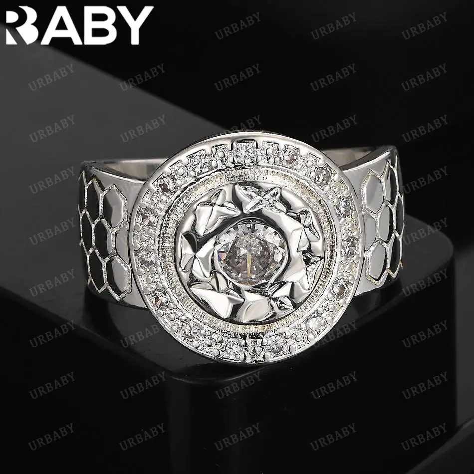 

URBABY 925 Sterling Silver Wide Round Zircon Fine Ring For Women Fashion Jewelry Charm Grace Wedding Engagement Accessories