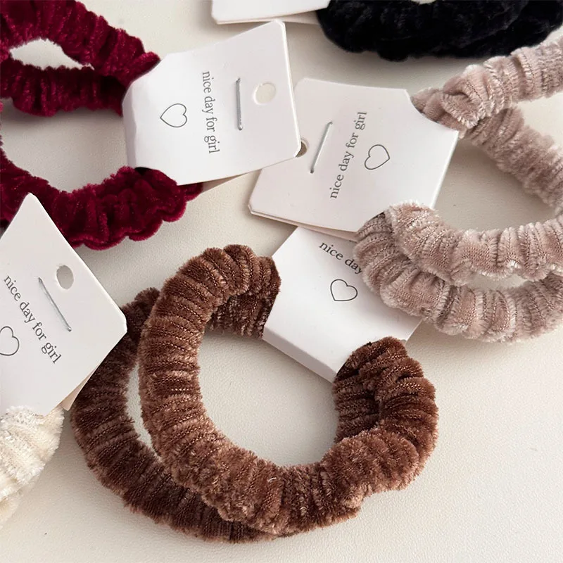 2pcs/set Velvet Hair Tie Plush Skinny Scrunchies Elastic Hair Band Rubber Band Ponytail Holder Basic Women Hair Accessories