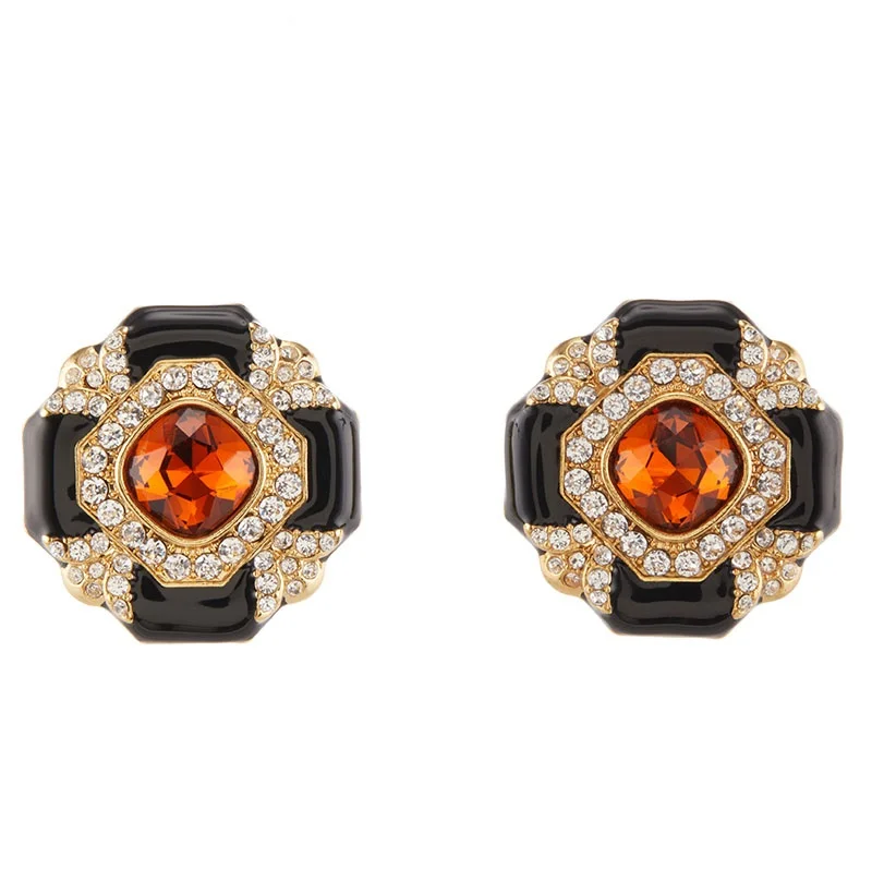 

Art Deco Style Mediterranean Onyx zircon Stud Earrings 18ct Gold Plated s925 Silver Needle Earring Classic Timeless Jewelry