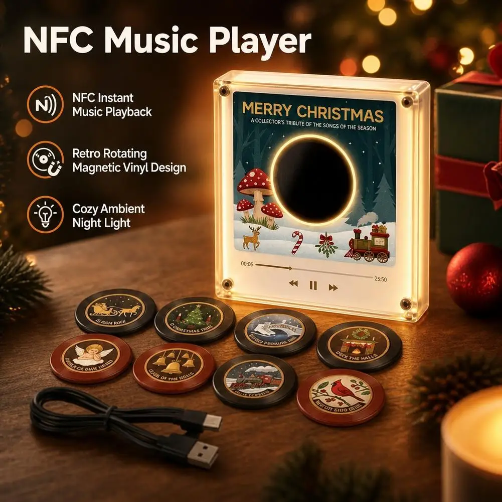 NFC Music Player Refrigerator Magnetic Sticker Acrylic Rotary Disc Machine Automatic Singing Song Players for Fridge Night Light