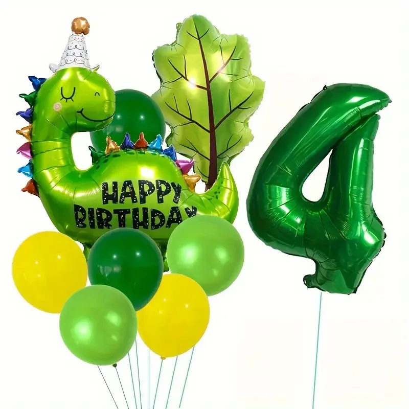 9 Uds. Globo de aluminio con números temáticos de dinosaurio verde de dibujos animados bonitos para Baby Shower, globo decorativo para fiesta de cumpleaños