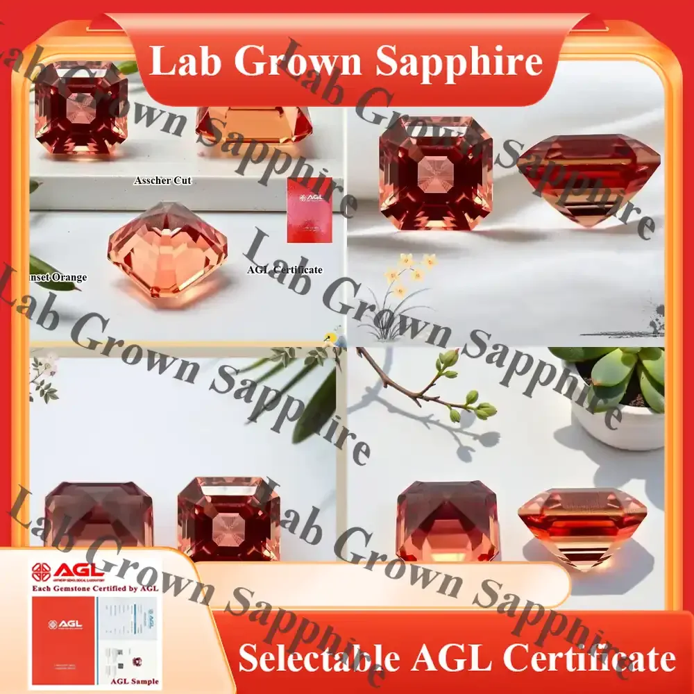 

Asscher Cut Lab Grown Sapphire Sunset Orange for Jewelry Making Lab Created Sapphire Gemstone for Ring Pendant Necklace Craft