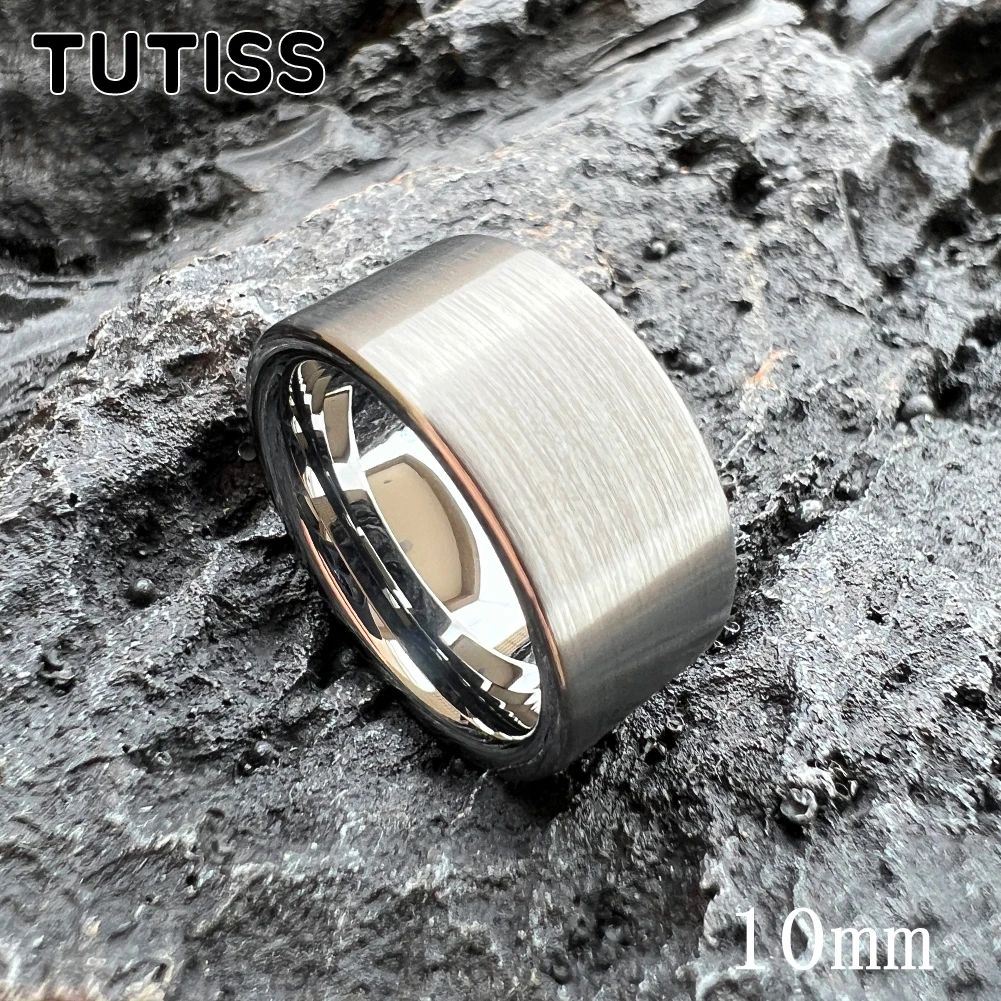 TUTISS Classics 10MM 12MM Men Women Flat Wedding Band Tungsten Carbide Ring Brushed Finish Comfort Fit Cize 7-15