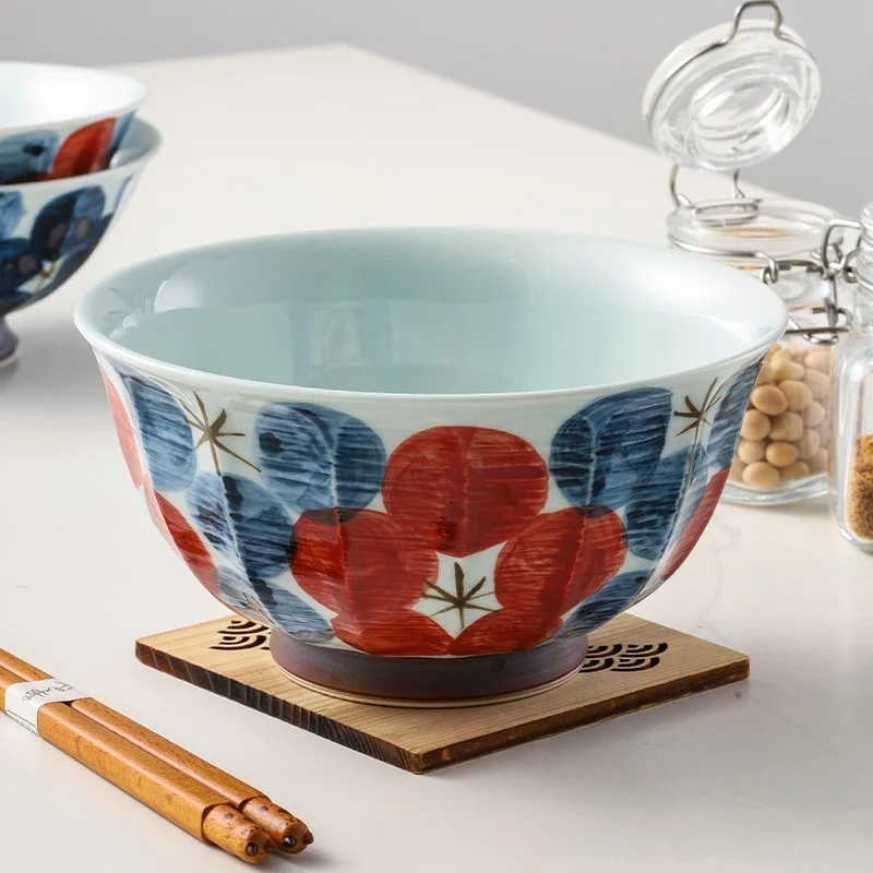 

Japanese Sle Hand-Painted Cerc Bowl Floral Underglaze Dinnerware Set Rice Bowl Small Bowl Noodles Bowl round
