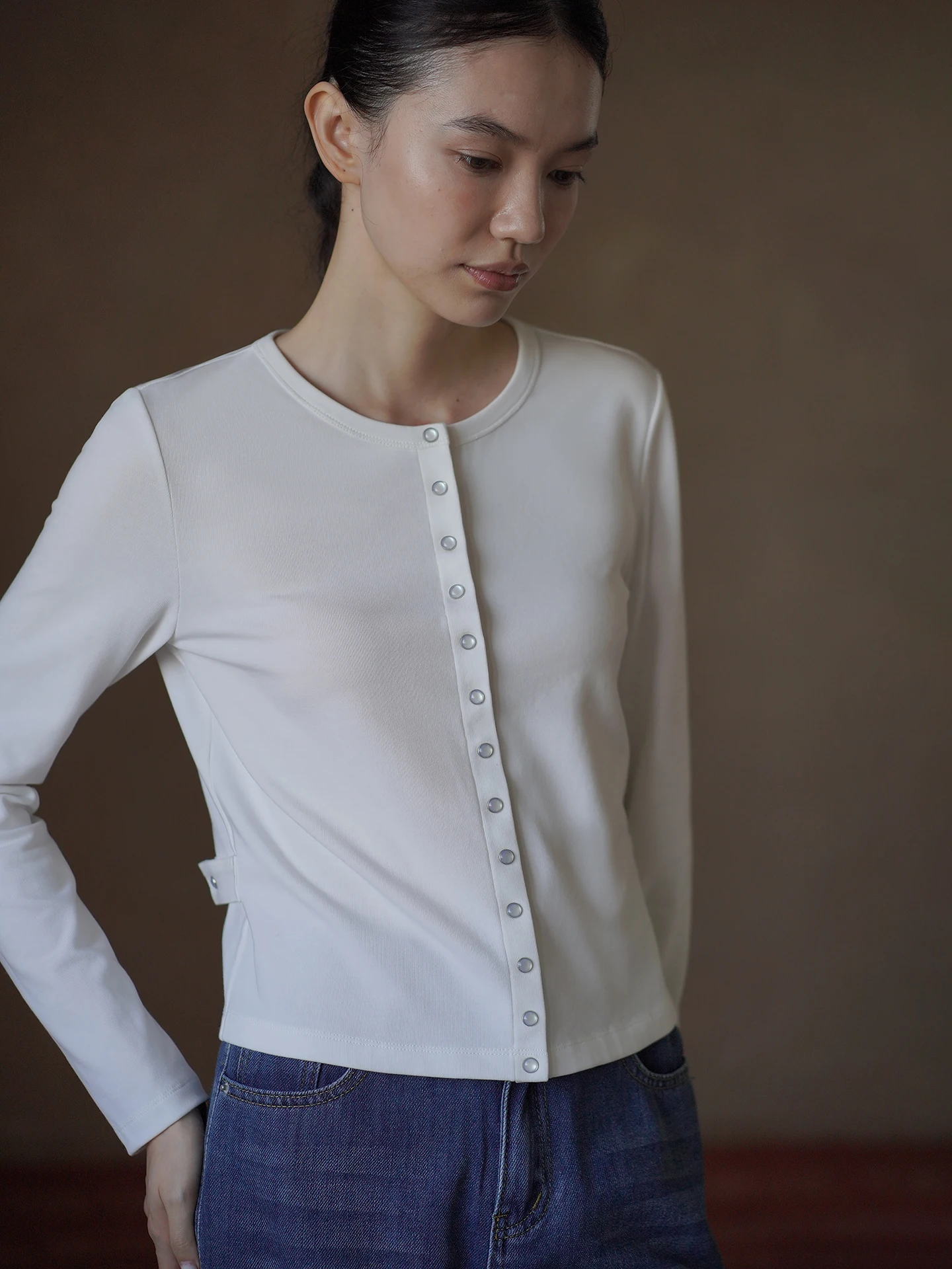 Hacikis Miss Moonlight  Eye Long Sleeve Cotton Feel Outerwear Casual round Neck Open Front Loose Fit Commute Top for Women