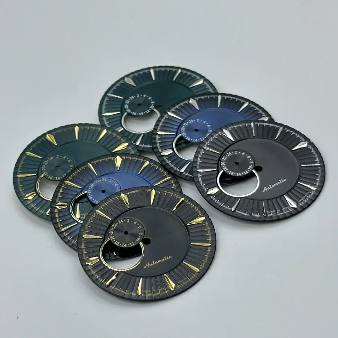 2025 Creative Cocktail Radial Texture Small Date Watch Dial Suitable for NH35/39 Movement Silver Gold Claw Markers Mod Parts