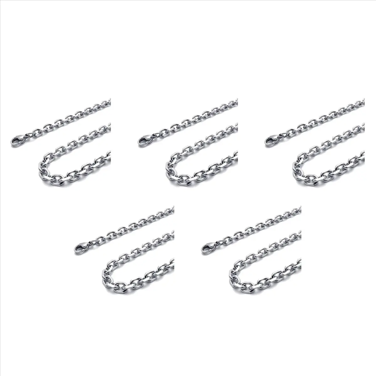 bigger 5X Velvet Bag Jewelry Men's Women's Chain, Stainless Steel Necklace, Silver Color, Width 3 mm, Length 55 cm