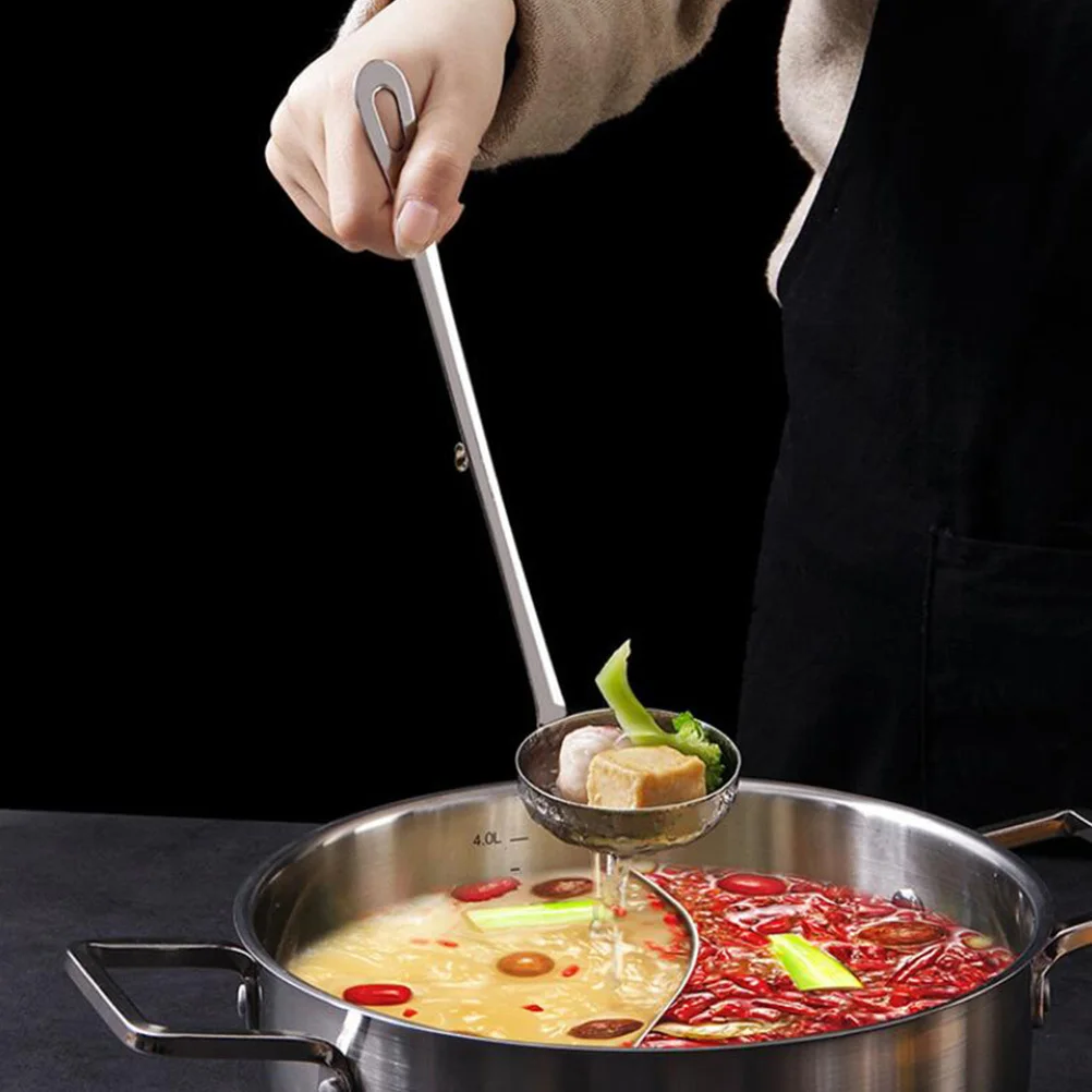 

1 Set Stainless Steel Hot Pot Spoon Colander With Hook Extended Handle Hanging Hole Anti-Scald Rounded Edges Easy Clean Kitchen