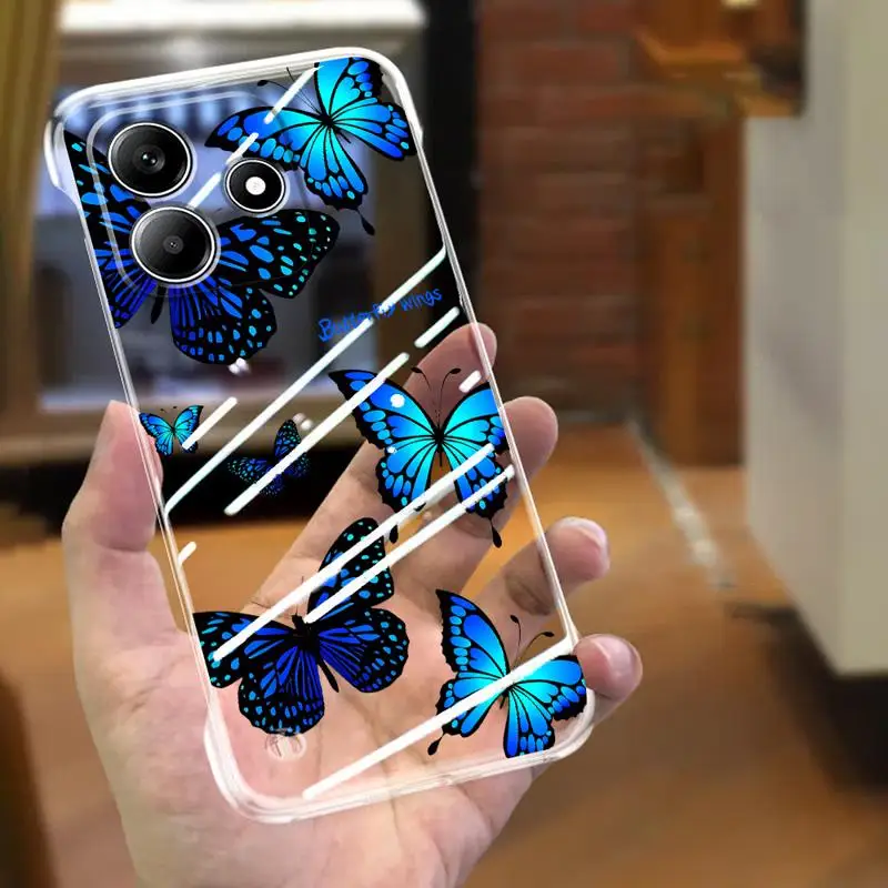 

Blue Pinks Flower Butterfly phone case for Redmi note 14 pro plus cases 13 5g 12Pro 13pro 10 12 borderless cooling clear funda
