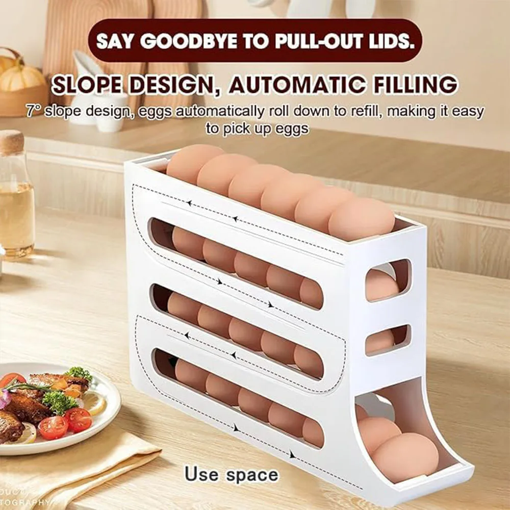 Egg Holder for Fridge, Egg Dispenser Auto Rolling Egg Tray Storage and Organizer, Space-Saving Egg Roller for Refrigerator