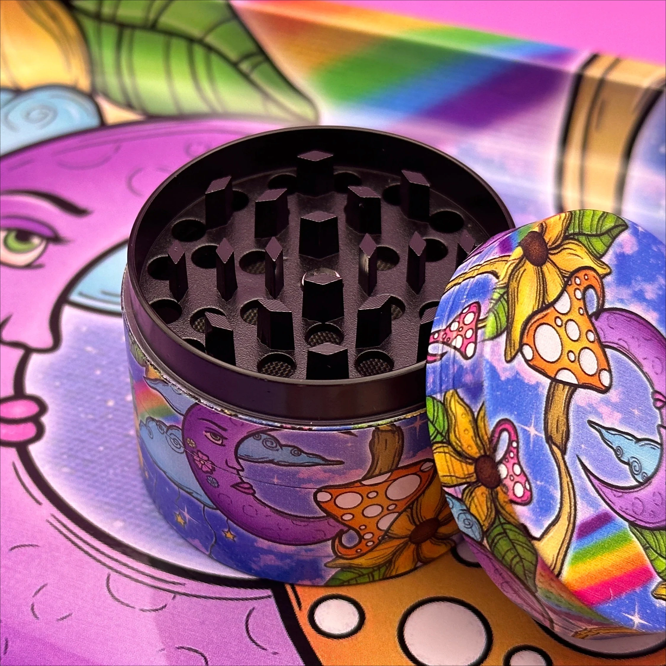 1/2 قطعة مطحنة أعشاب الشمس على شكل قمر أرجواني وصينية لف #2