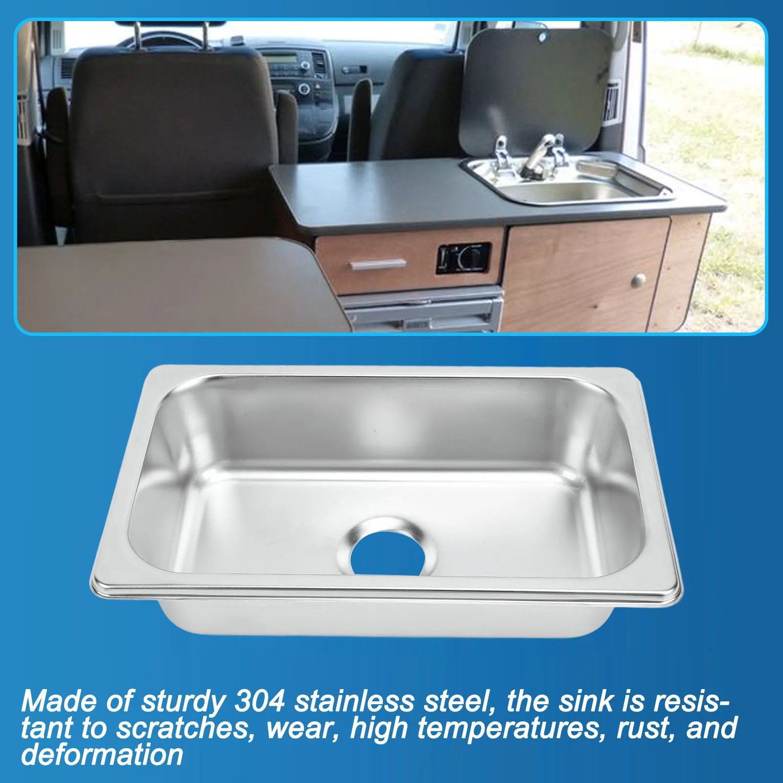 RV 304 Stainless Steel Sink 265x162x65mm Anti Deformation Rust Resistant RV Hand Wash Basin for Boat Caravan Yachts Boats
