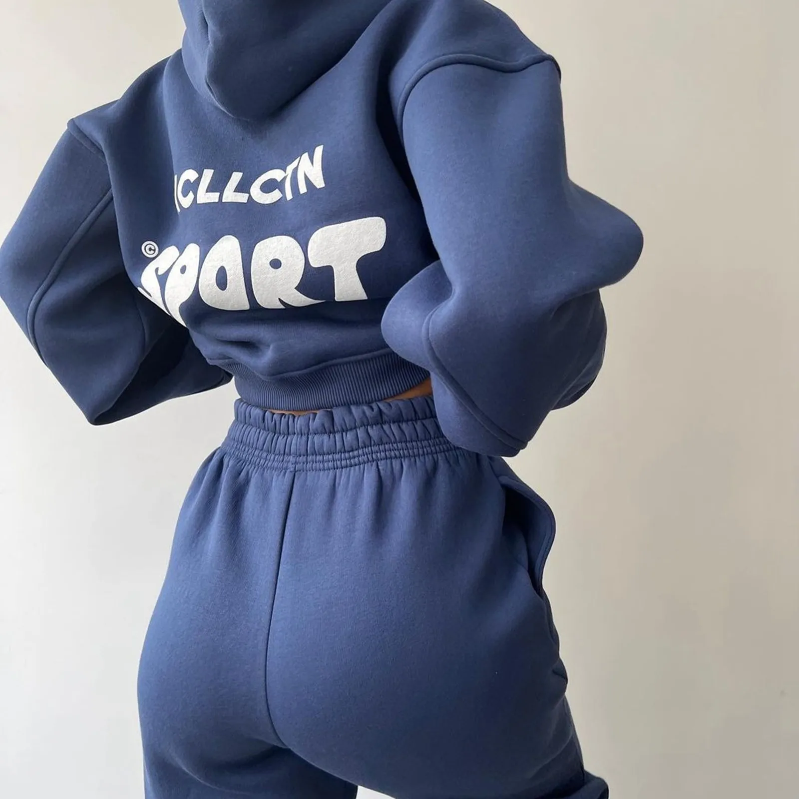 Ladies' Hooded Sportwear Two Piece Set Fleece Lined Long Sleeve Hoodie & Printed Jogger Pants Set Autumn Winter Outfits костюм