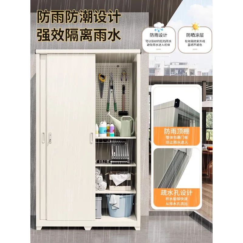 Outdoor Garden Tool Storage Cabinet - Rainproof and Sunproof Large Capacity Iron Locker for Balcony Organization