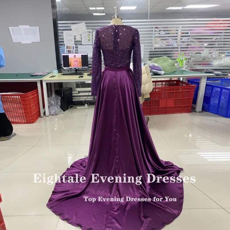 Eightale Sparkly Evening Dress with Detachable Skirt Long Sleeves Customized Mermaid Prom Party Gowns robe de soirée femme