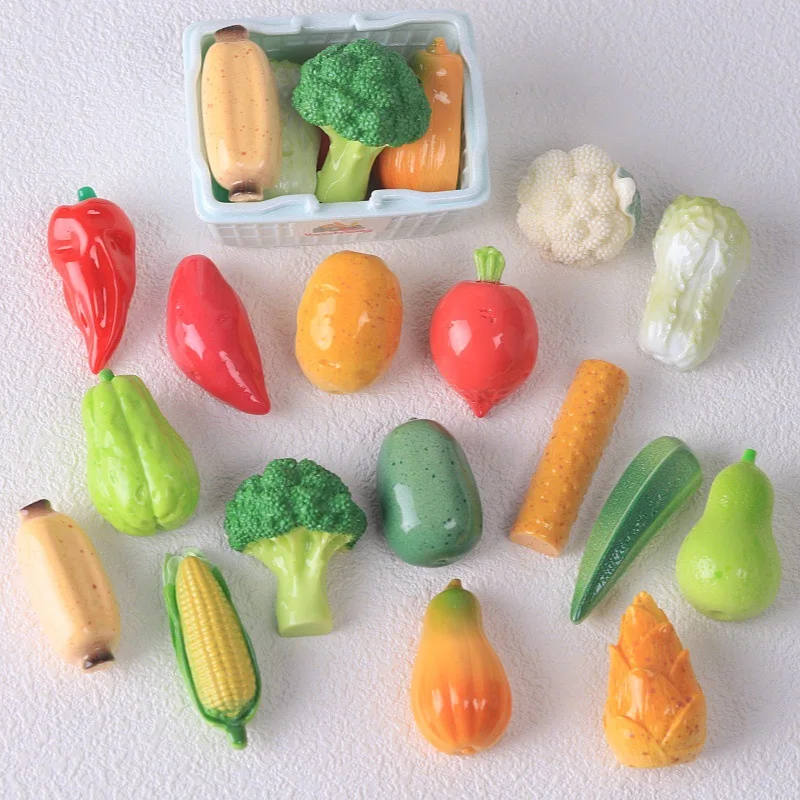 5pcs Mini Cauliflower Potato Carrot Cabbage Chili Pepper Models Vegetable Miniatures Resin Flatback Craft Accessories Decoration