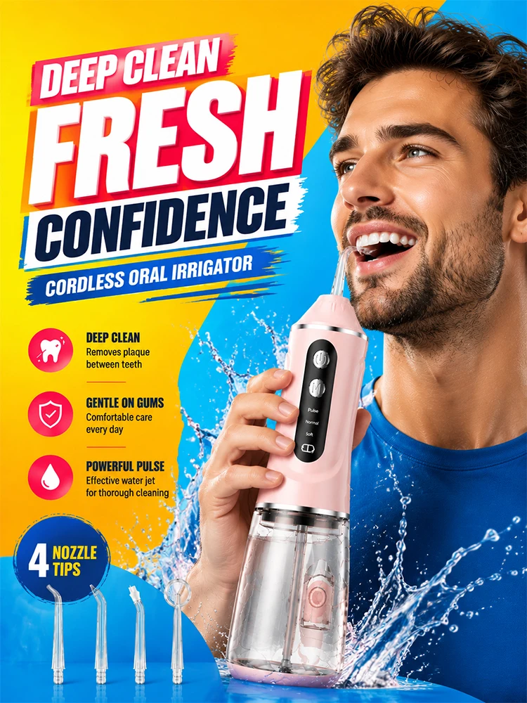 Water Flosser Cordless - Kabelloser Mundduschen-Reiniger, Wasserflosser, Dental-Wasserstrahl, USB-wiederaufladbares Mundreinigungsgerät