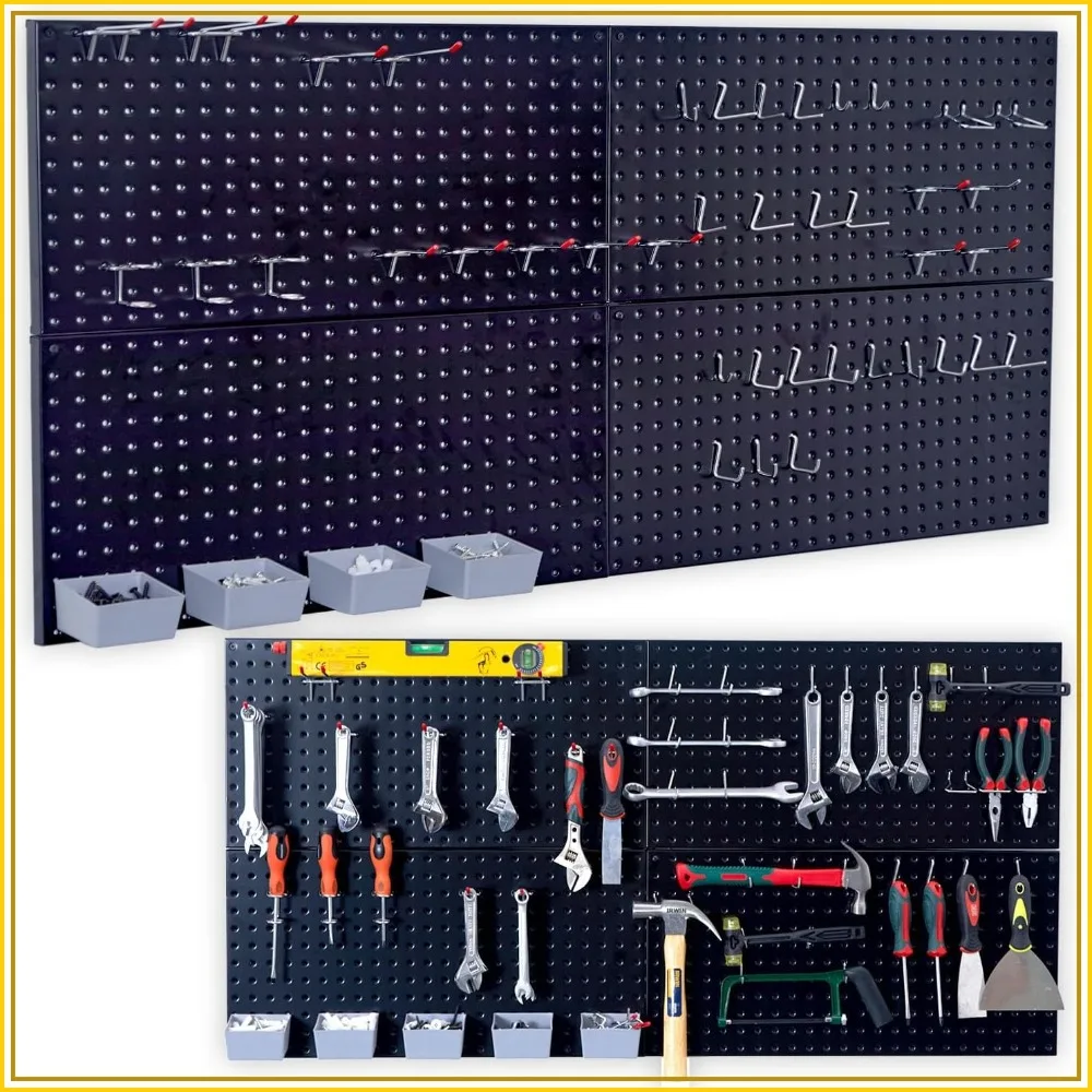 

48pcs Pegboard Hooks Set with 48x24 Inch Steel Pegboard & 4 Storage Bins for Garage Organization