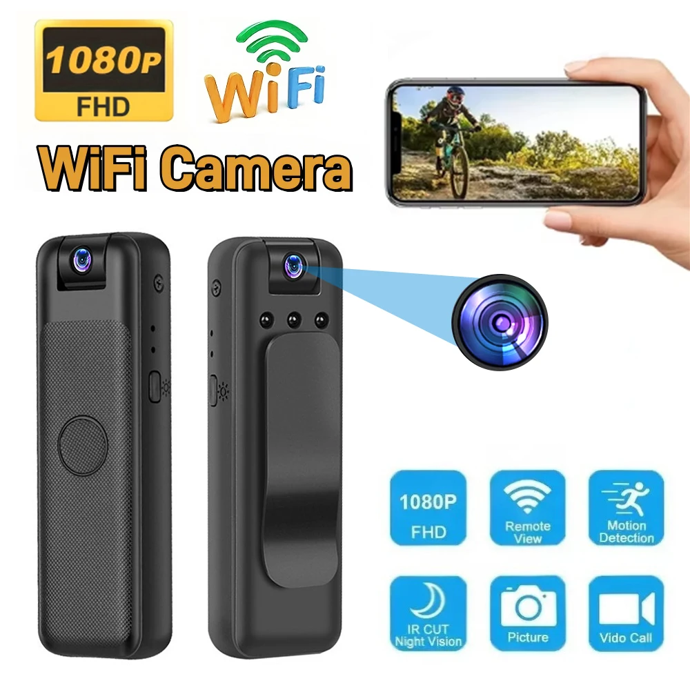Mini cámara corporal WiFi de 8-128GB, cámara deportiva HD 1080P, grabadora de vídeo Digital portátil con visión nocturna infrarroja, videocámara policial DV