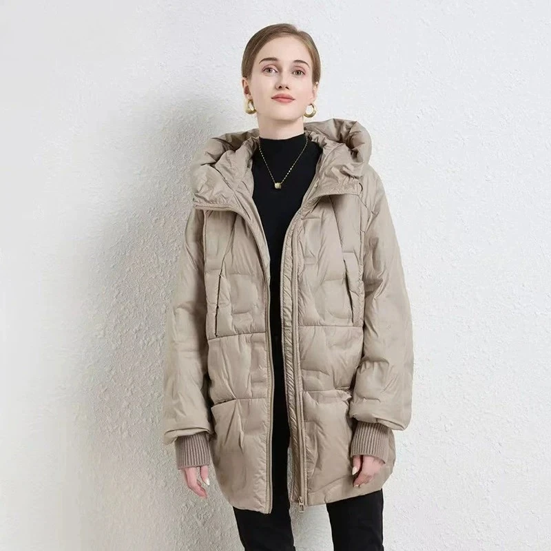 Alta qualidade newwomen pato branco para baixo jaqueta com capuz outono inverno casual solto sobre o tamanho outwear casaco quente