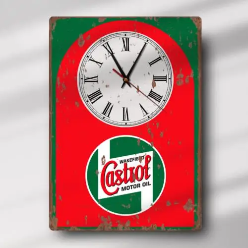 Reloj de pared de metal de aluminio personalizado Castrol Motor Oil Garage Mecánico Regalo