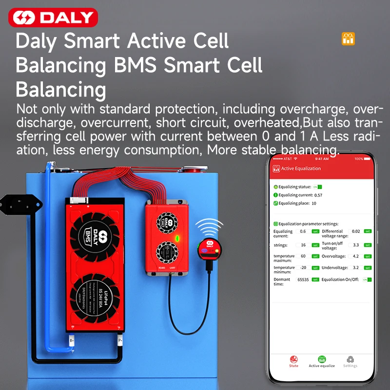 Daly BMS 1A สมาร์ท Active Balance Current Lifepo4 12S 30A 40A 60A 80A 100A 120A 150A 200A 250A 300A 400A 500A Lifepo4แบตเตอรี่