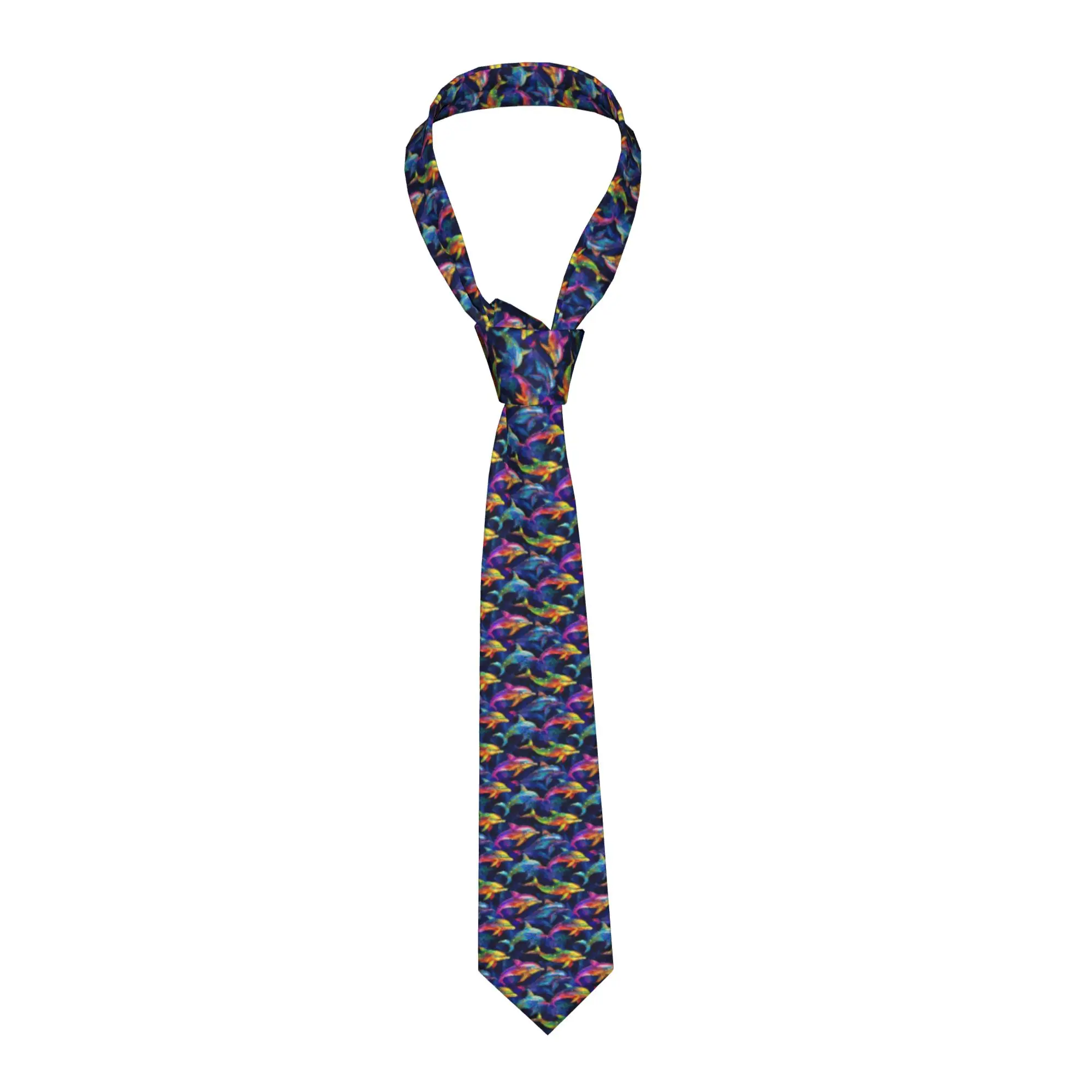 Dolphins Watercolor Rainbow  Neck Ties Men Fashion Psychedelic Colorful  Silk Office Necktie