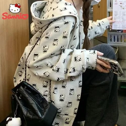 Sanrio Hello Kitty donna felpa con cappuccio maglione con cappuccio ricama Y2k giacche Kawaii Casual Hip Hop allentato manica lunga Top Coat regalo