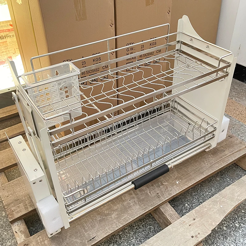 أفضل بيع خزائن المطبخ خزانة تخزين نظام الرفع رفوف الفولاذ المقاوم للصدأ سلة سحب قابلة للتعديل