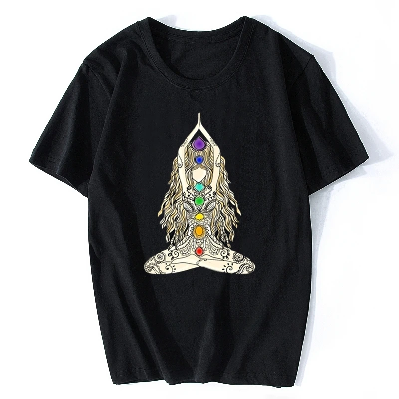 Yoga Chakra Meditation Woman Fun Sun Mandala Humor T Shirt Over Size S-5XL Homme Spring Leisure Cotton  Customize Shirt