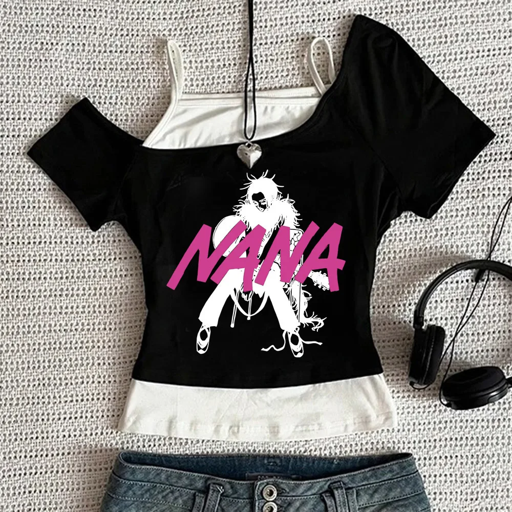 Black Stones Nana Osaki crop top girl goth gyaru clearance sales baddie vintage t-shirt party y2k cutecore japanese