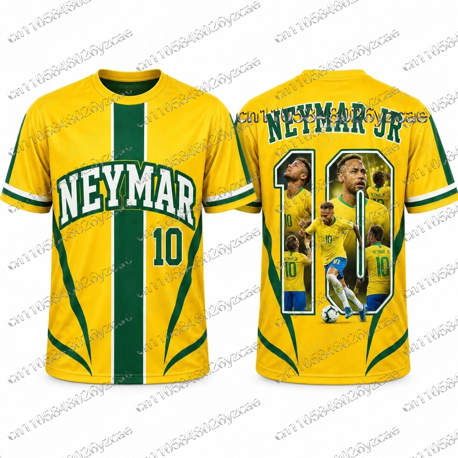 New Neymar 10 Retro Soccer Jersey Yellow Green Graphic Football Shirt Men Women Adult Kids Short Sleeve Summer Fan Gift