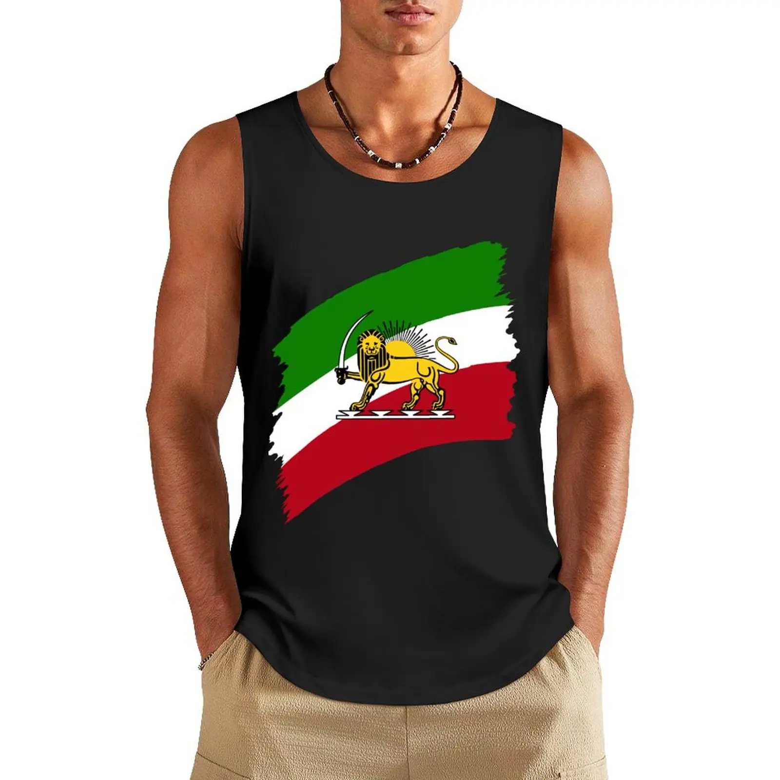 

Iran flag with lion tshirt Tank Top gym accessories men gym top